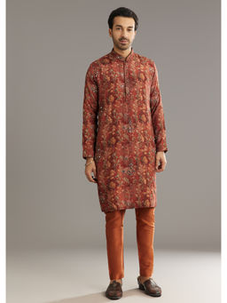 KALKI FASHION - Red Silk with Stone Embellishment Kurta with Pant (Set of 2)