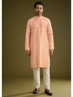KALKI FASHION - Peach Silk Blend with Mirror Work Kurta with Pant (Set of 2)