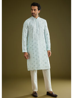 KALKI FASHION - Blue Muslin with Symmetric Prints Kurta with Pant (Set of 2)