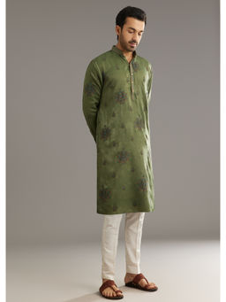 KALKI FASHION - Green Silk with Printed Artwork Kurta with Pant (Set of 2)