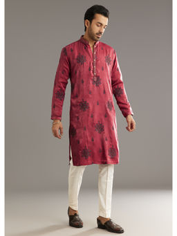 KALKI FASHION - Pink Silk Printed Kurta with Pant (Set of 2)