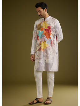 KALKI FASHION - Multicolor Linen Zipper with Abstract Leaf Prints Kurta with Pant (Set of 2)