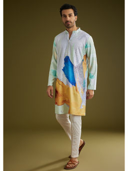 KALKI FASHION - Multicolor Linen Abstract Printed Zipper Kurta with Pant (Set of 2)