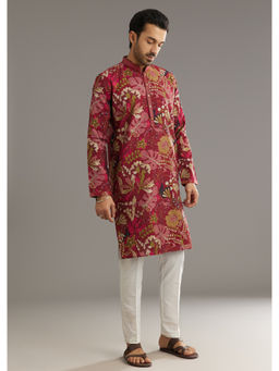 KALKI FASHION - Wine Silk Printed with Stone Embellishment Kurta with Pant (Set of 2)