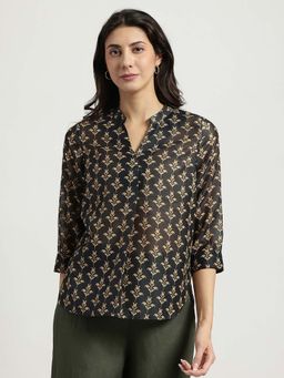 FableStreet - Sheer Chanderi Top - Black