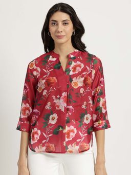 FableStreet - Sheer Chanderi Floral Top - Red