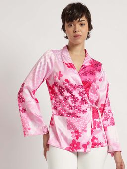 FableStreet - Satin Wrap Top - Pink