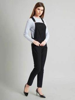 Miss Chase - Womens Black High Rise Regular Stretchable Skinny Denim Dungaree
