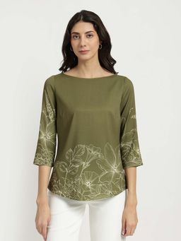 FableStreet - Placement Floral Print Top - Green