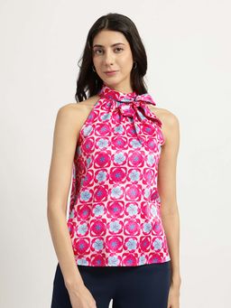 FableStreet - Satin Halter Neck Top - Pink And Blue