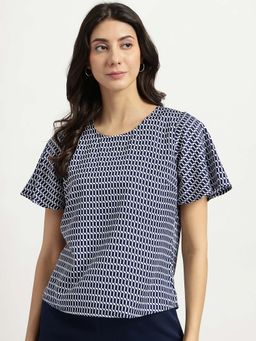 FableStreet - Geometric Bell Sleeves Top - Blue