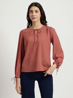 FableStreet - Sheer Tie-Up Top - Pink