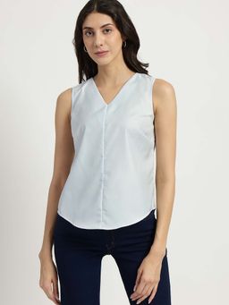 FableStreet - V Neck Sleeveless Top - Light Blue