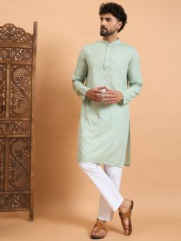 Gahan - Men Printed Festive Pure Cotton Straight Kurta - Green