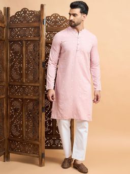 Gahan - Men Ethnic Motifs Printed Pure Cotton Straight Kurta - Pink