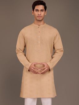 Gahan - Floral Embroidered Pure Cotton Chikankari Straight Kurta - Beige
