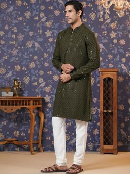 Gahan - Embroidered Straight Kurtas - Olive