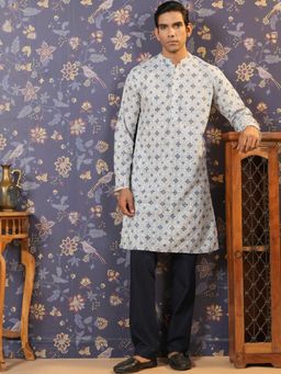 Gahan - Ethnic Motifs Floral Pure Cotton Kurta - Navy Blue