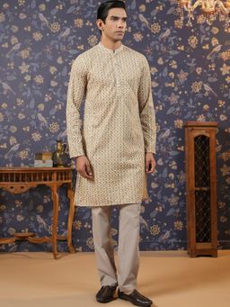 Gahan - Ethnic Motifs Printed Pure Cotton Kurta - Beige