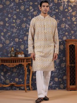 Gahan - Ethnic Motifs Embroidered Sequins Pure Cotton Straight Kurta - Mustard