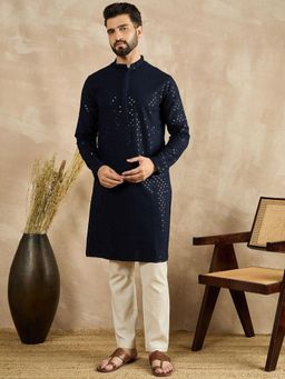 Gahan - Embroidered Straight Kurtas - Navy Blue