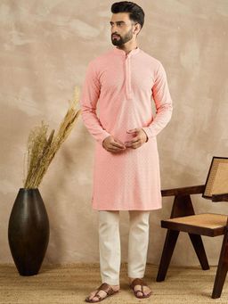 Gahan - Embroidered Straight Kurtas - Peach