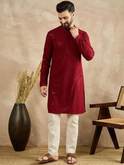 Gahan - Embroidered Straight Kurtas - Maroon