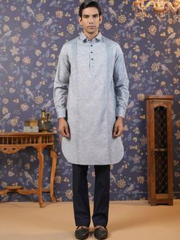 Gahan - Men Printed Mandarin Collar Pure Cotton Kurta - Grey