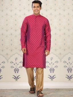 Gahan - Woven Mandarin Collar Straight Kurta - Pink