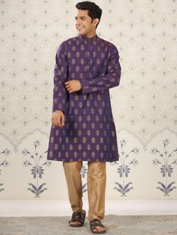 Gahan - Ethnic Motifs Floral Mandarin Collar Straight Kurta - Purple