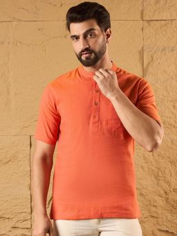 Gahan - Mandarin Collar Pure Cotton Straight Short Kurta - Orange
