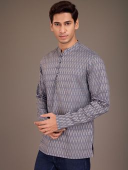 Gahan - Men Chevron Printed Festive Straight Kurta - Grey
