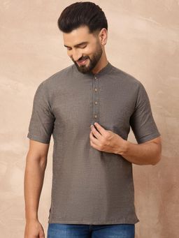 Gahan - Men Solid Daily Cotton Straight Kurta - Grey