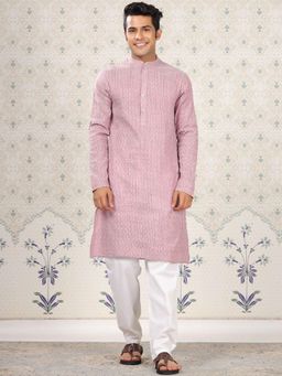 Gahan - Striped Mandarin Collar Pure Cotton Kurta - Pink
