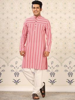 Gahan - Striped Pure Cotton Kurta - Pink
