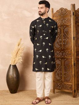 Gahan - Men Printed Foil Print Festive Straight Kurta - Black