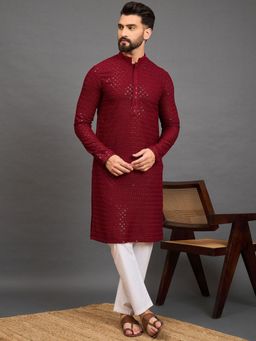 Gahan - Sequence Embellished Straight Kurta - Maroon