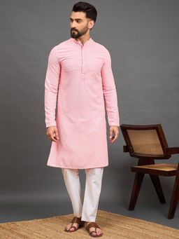 Gahan - Men Sequin Embroidered Straight Kurta - Pink