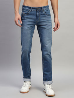 Cantabil - Men Solid Indigo Blue Ultra Narrow Fit Casual Jeans