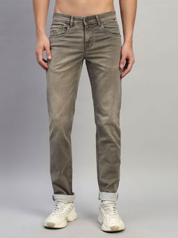 Cantabil - Men Solid Khaki Ultra Narrow Fit Casual Jeans