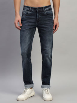 Cantabil - Men Solid Dark Blue Ultra Narrow Fit Casual Jeans