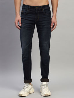 Cantabil - Men Solid Navy Blue Ultra Narrow Fit Casual Jeans