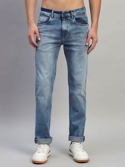 Cantabil - Men Solid Light Blue Straight Fit Casual Jeans