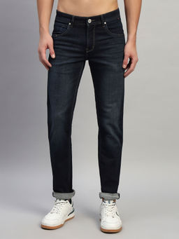 Cantabil - Men Solid Navy Blue Ultra Narrow Fit Casual Jeans