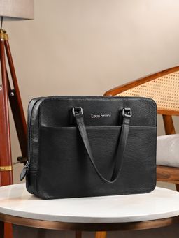 Louis Stitch - Black Italian Leather Laptop Bag Multifunctional Executive Briefcase (M)