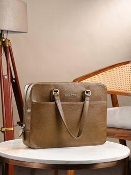Louis Stitch - Tan Italian Leather Laptop Bag Multifunctional Executive Briefcase (M)