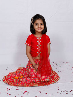 Pankhuri by Priyanka - Red Patola Printed Choli and Lehenga with Dupatta (Set of 3)