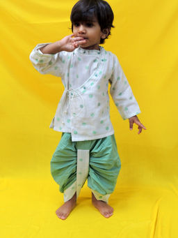 Pankhuri by Priyanka - Off White Angrakha Kurta with Dhoti (Set of 2)