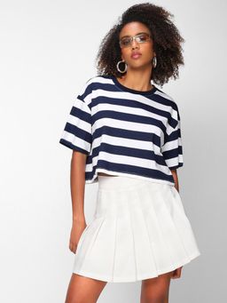 Bewakoof - Women's White Striped Oversized T-shirt
