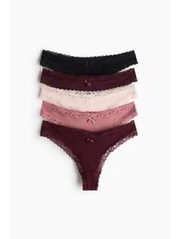 H&M - Women Multi-Color 5-Pack Cotton And Lace Brazilian Briefs